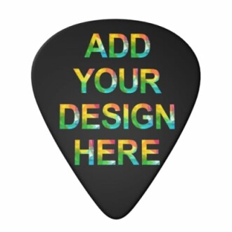 Customizable guitar pick with 'Add Your Design Here' text.