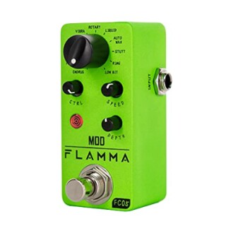 Green Flamma guitar effect pedal with various control knobs.