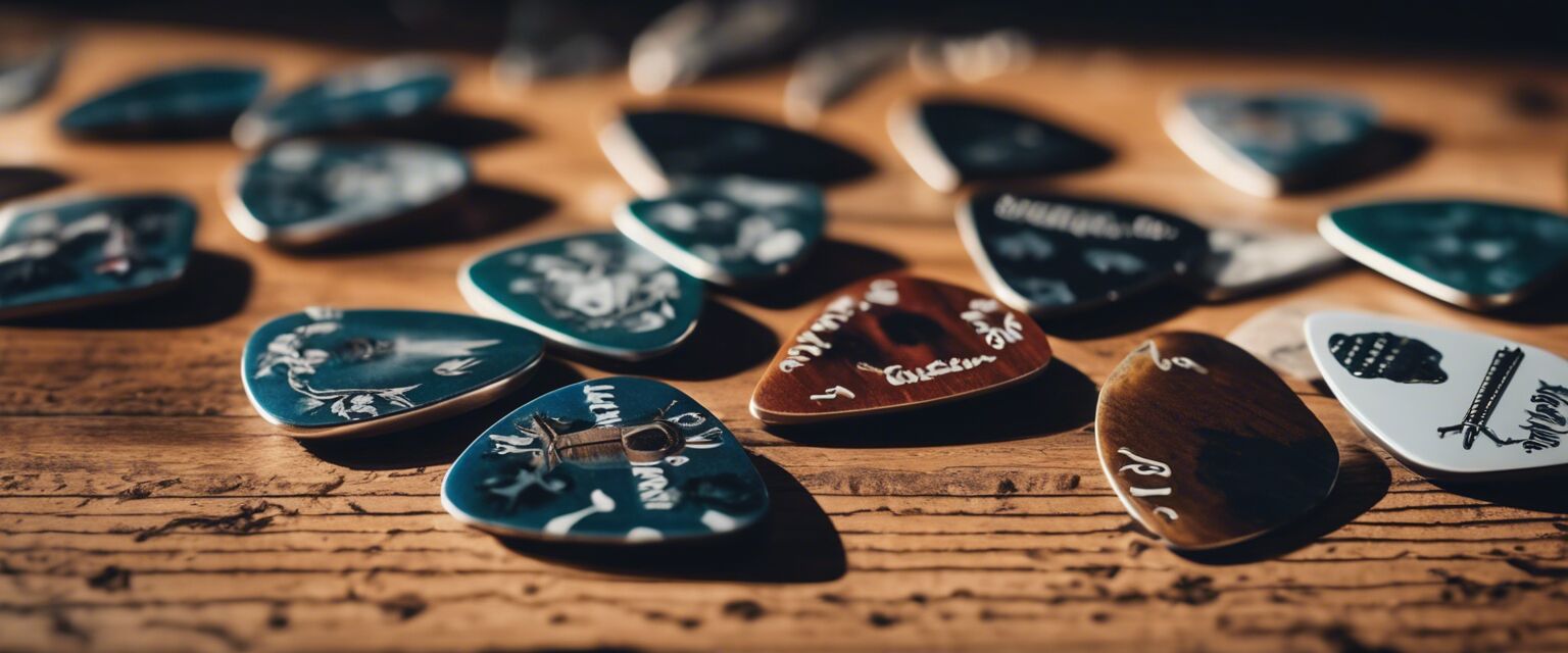 Customized guitar picks displayed