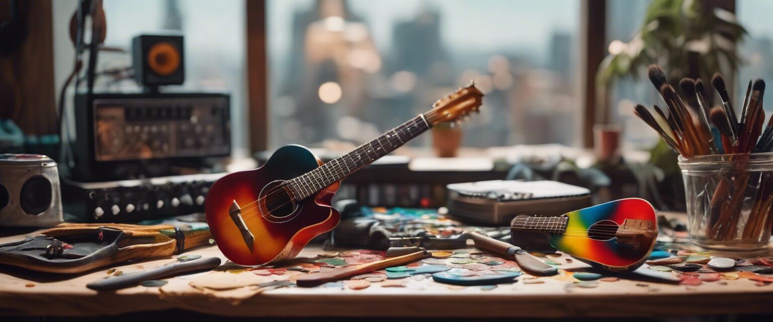 Painting custom guitar picks in a workspace