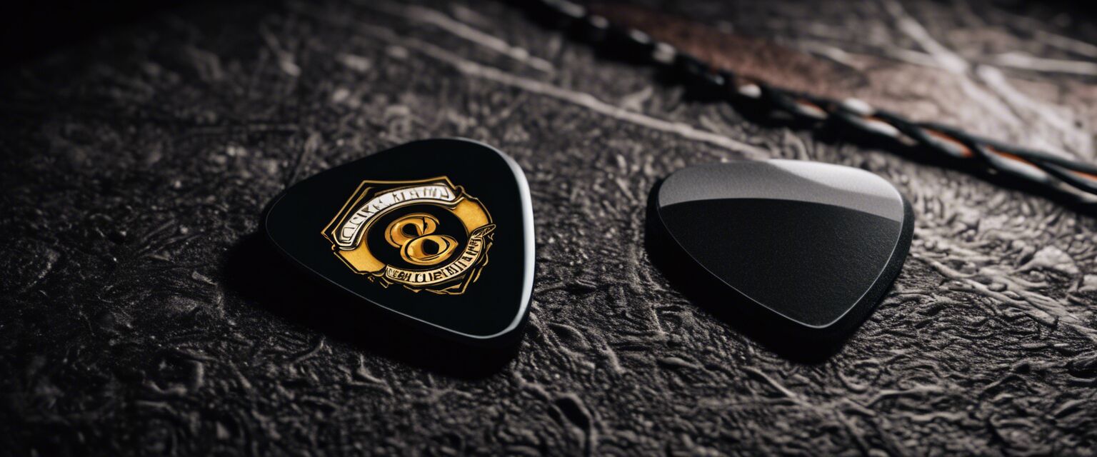 Custom guitar pick with a band's logo