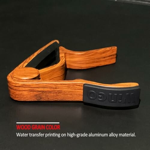 Wood grain phone stand with high-grade aluminum alloy.