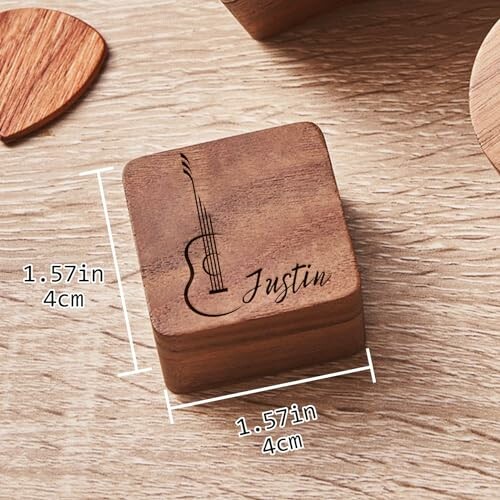 Wooden square with guitar design and name engraving